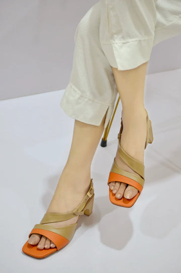 Two-Tone Open Toe Block Heel Sandals