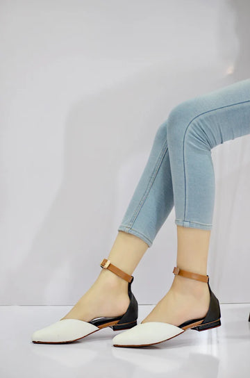 White Almond Toe Buckle Pumps