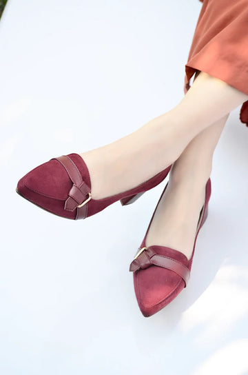 Maroon Elegant Suede Block Heel Loafers – Classic Charm with a Modern Lift