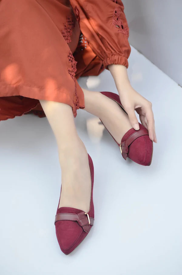 Maroon Elegant Suede Block Heel Loafers – Classic Charm with a Modern Lift