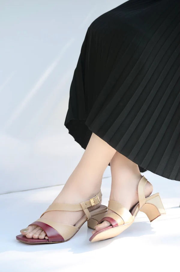Two-Tone Open Toe Block Heel Sandals