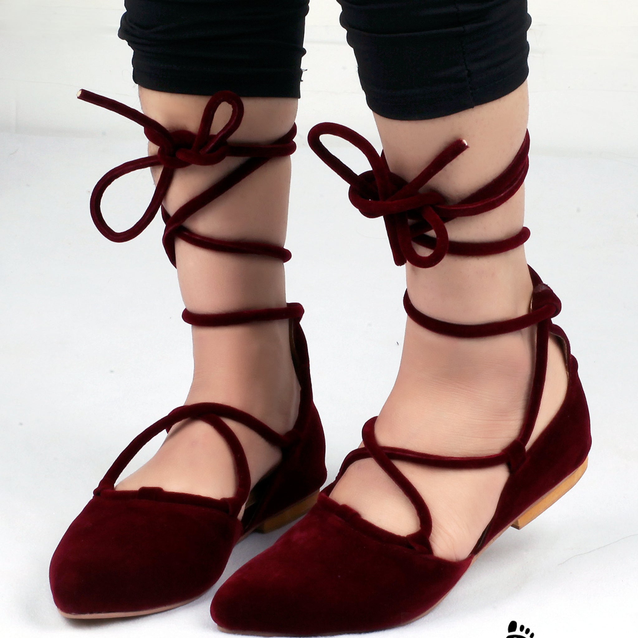 Maroon Cross Tied Pumps