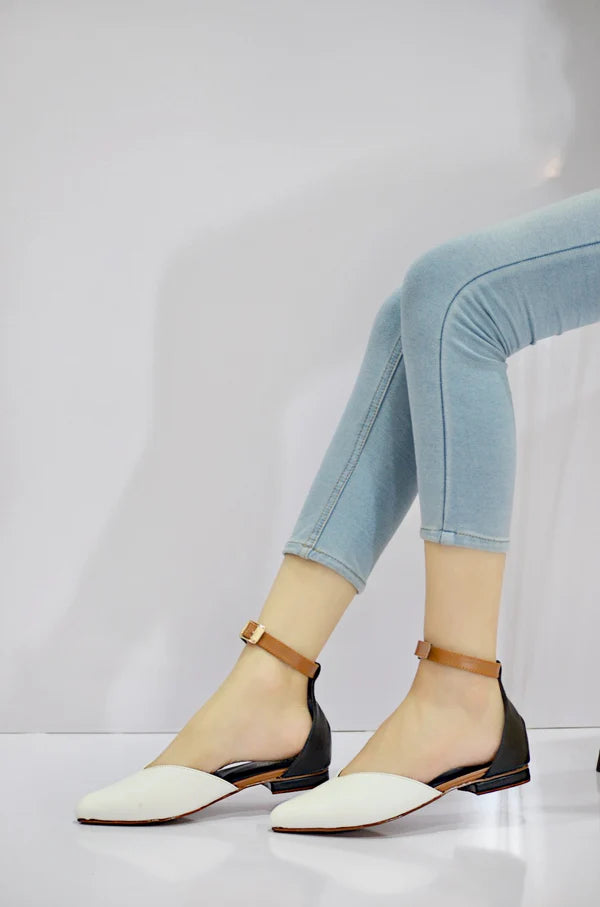 White Almond Toe Buckle Pumps