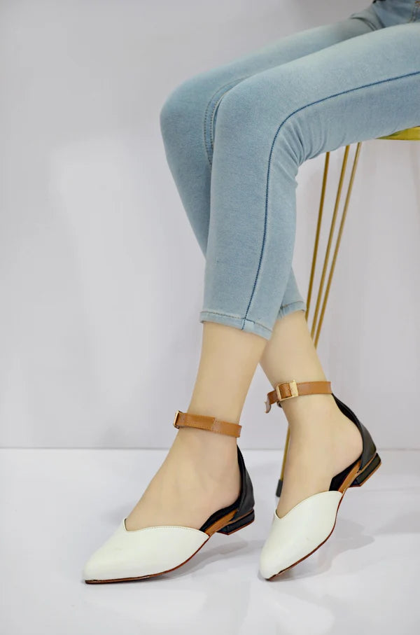 White Almond Toe Buckle Pumps